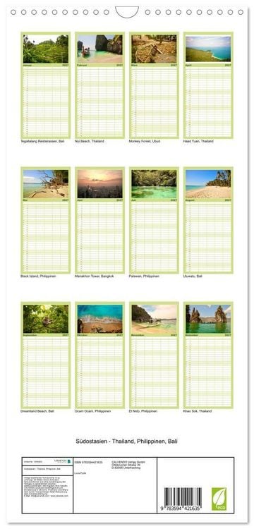 Produktbild: Familienplaner 2027 - S&uuml;dostasien - Thailand, Philippinen, Bali mit 5 Spalten (Wandkalender, 21 x 45 cm) CALVENDO