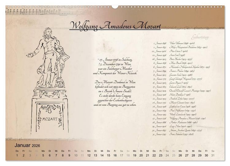 Produktbild: Von Mozart bis Beethoven (Wandkalender 2026 DIN A2 quer), CALVENDO Monatskalender