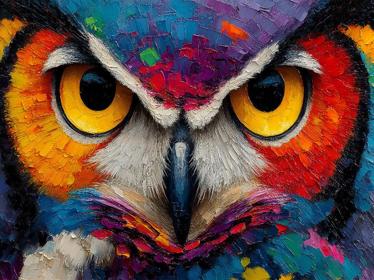 Produktbild: CALVENDO Puzzle Bunte Aquarell Eule mit intensivem Blick | 1000 Teile Lege-Gr&ouml;&szlig;e 64x48cm Foto-Puzzle f&uuml;r gl&uuml;ckliche Stunden