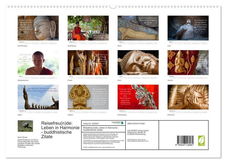 Produktbild: Reisefreu(n)de: Leben in Harmonie - buddhistische Zitate (hochwertiger Premium Wandkalender 2026 DIN A2 quer), Kunstdruck in Hochglanz