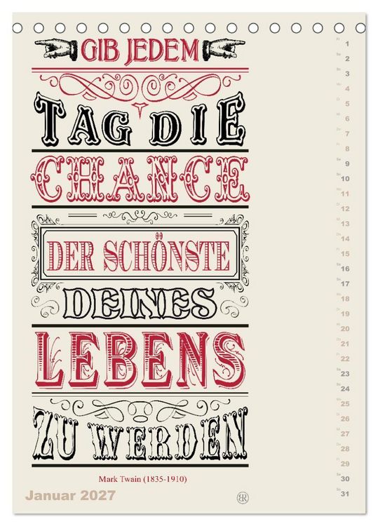 Produktbild: Die sch&ouml;nsten Lebensweisheiten Typo - Kalender (Tischkalender 2027 DIN A5 hoch), CALVENDO Monatskalender