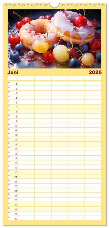 Produktbild: Familienplaner 2026 - Bunte Donut-Tr&auml;ume - Himmlischer Geschmack aus Krapfenteig mit 5 Spalten (Wandkalender, 21 x 45 cm) CALVENDO