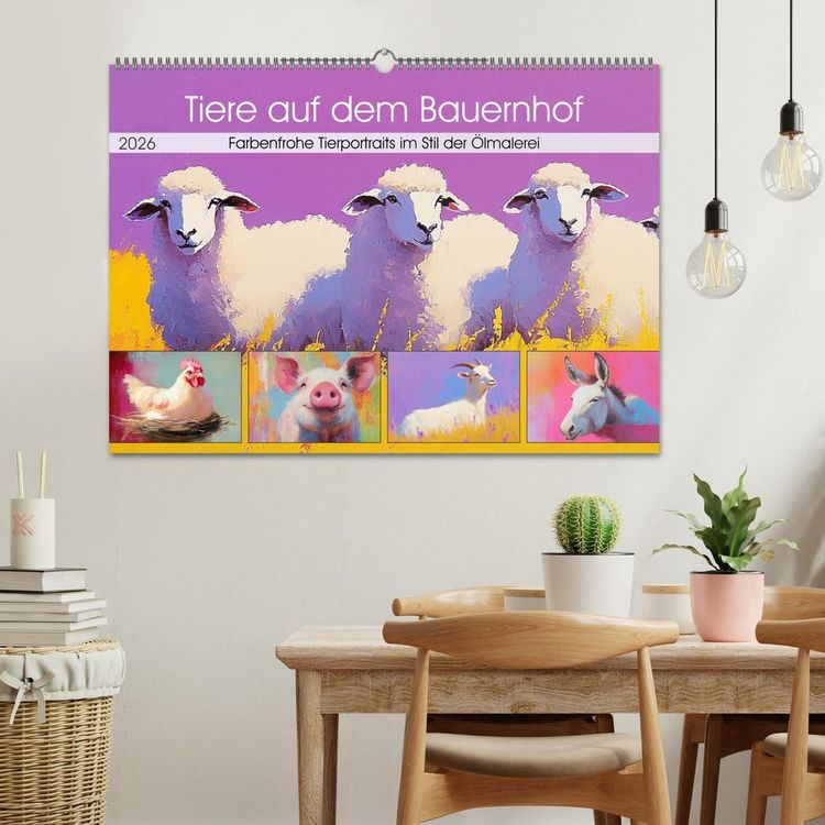 Produktbild: Tiere auf dem Bauernhof. Farbenfrohe Tierportraits im Stil der &Ouml;lmalerei (Wandkalender 2026 DIN A2 quer), CALVENDO Monatskalender