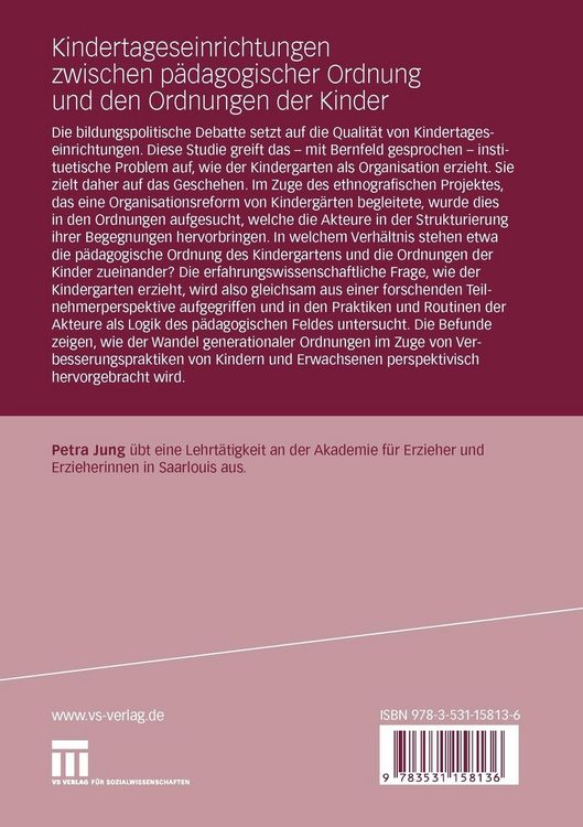 Produktbild: Kindertageseinrichtungen zwischen p&auml;dagogischer Ordnung und den Ordnungen der Kinder