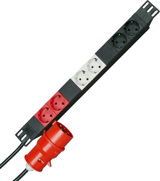 Produktbild: Kopp 930105013 Steckdosenleiste 19 Zoll 6fach Schwarz, Grau, Rot CEE-Stecker 1St.