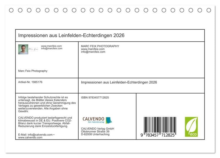 Produktbild: Impressionen aus Leinfelden-Echterdingen 2026 (Tischkalender 2026 DIN A5 quer), CALVENDO Monatskalender