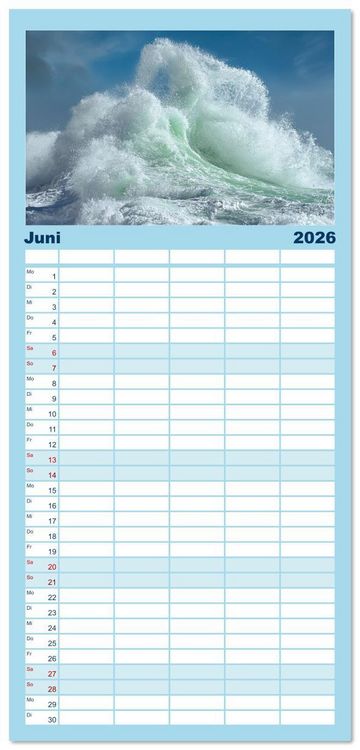 Produktbild: Familienplaner 2026 - Azurblaue Horizonte - Die Sch&ouml;nheit des Meeres einfangen mit 5 Spalten (Wandkalender, 21 x 45 cm) CALVENDO