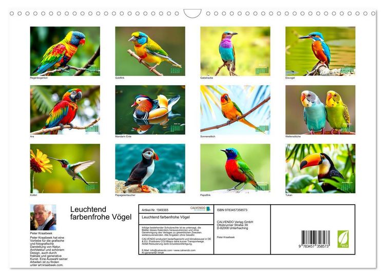 Produktbild: Leuchtend farbenfrohe V&ouml;gel (Wandkalender 2026 DIN A3 quer), CALVENDO Monatskalender