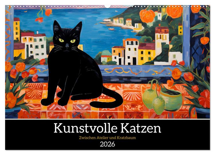 Produktbild: Kunstvolle Katzen (Wandkalender 2026 DIN A2 quer), CALVENDO Monatskalender