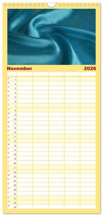 Produktbild: Familienplaner 2026 - Foto- und Bastelkalender Satin - Stilvoll zum Selbstgestalten mit 5 Spalten (Wandkalender, 21 x 45 cm) CALVENDO