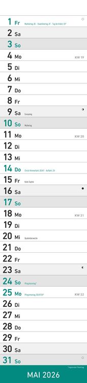 Produktbild: Streifenplaner MINT 2026 - Streifenkalender - Wandplaner - Küchen-Kalender - 11,3x49,5