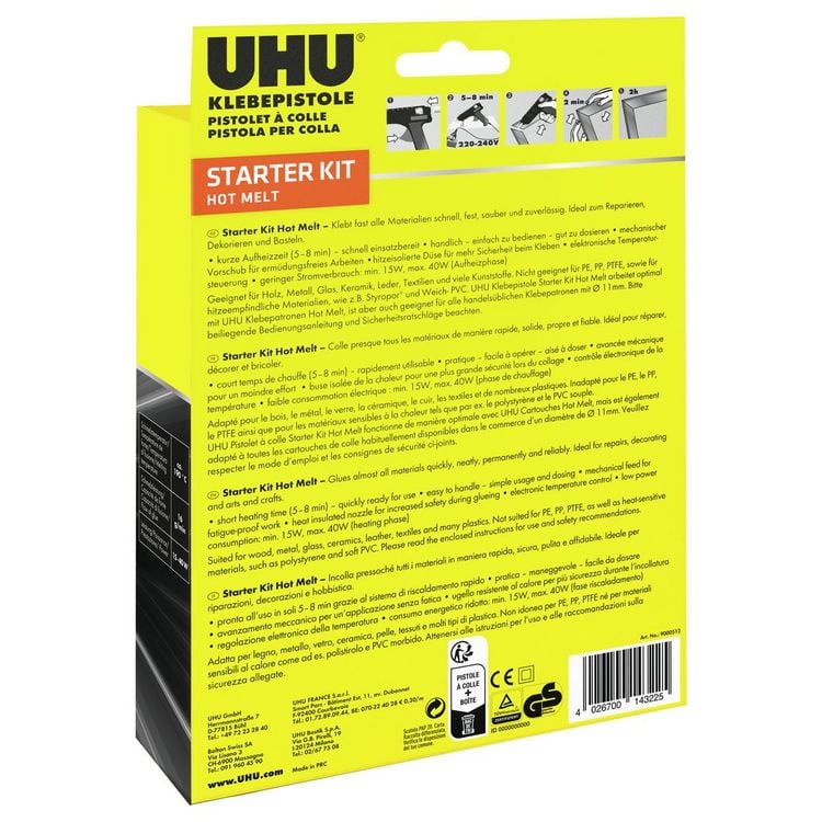 Produktbild: UHU Klebepistole Starter Kit Hot melt mit 6 Patronen Faltschachtel