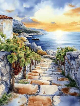Produktbild: CALVENDO Puzzle Weinreben schm&uuml;cken den Weg an die K&uuml;ste | 1000 Teile Lege-Gr&ouml;&szlig;e 64x48cm Foto-Puzzle f&uuml;r gl&uuml;ckliche Stunden