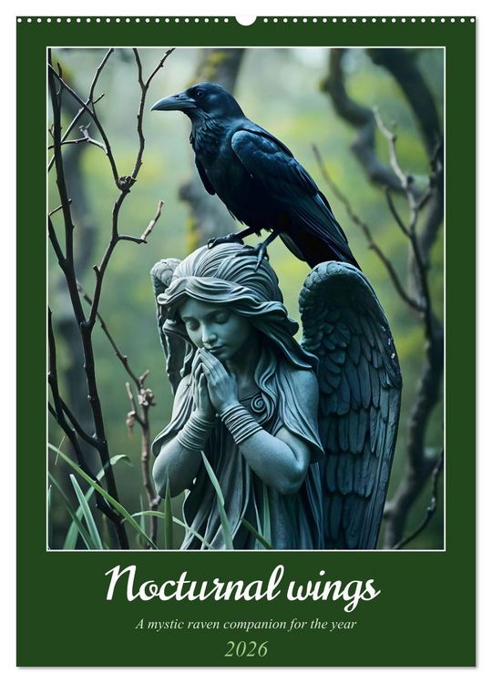 Produktbild: Nocturnal wings - A mystic raven companion for the year (Wall Calendar 2026 DIN A2 portrait), CALVENDO 12 Month Wall Calendar