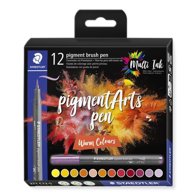 Produktbild: STAEDTLER Fasermaler mit Pinselspitze pigment brush 371 Warm Colours, 12er Set
