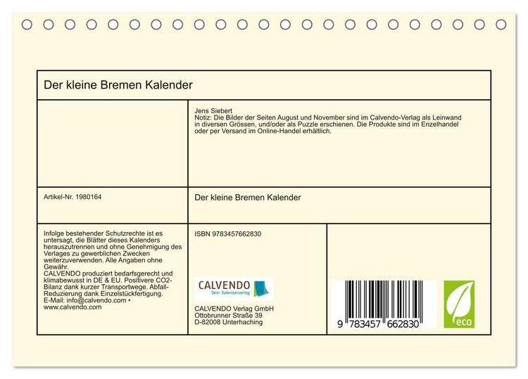 Produktbild: Der kleine Bremen Kalender (Tischkalender 2026 DIN A5 quer), CALVENDO Monatskalender