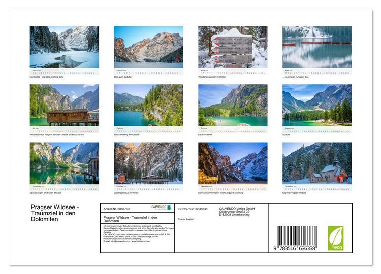 Produktbild: Pragser Wildsee - Traumziel in den Dolomiten (Wandkalender 2026 DIN A4 quer), CALVENDO Monatskalender