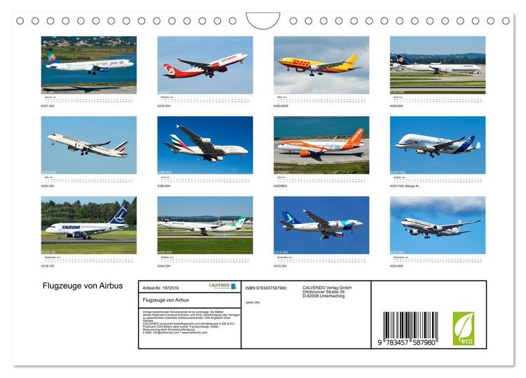 Produktbild: Flugzeuge von Airbus (Wandkalender 2026 DIN A4 quer), CALVENDO Monatskalender
