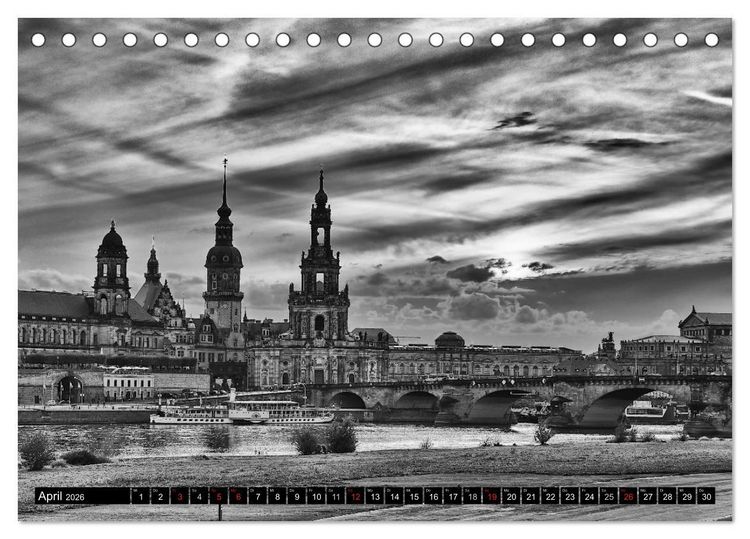 Produktbild: Dresden Faszination Schwarz Weiss (Tischkalender 2026 DIN A5 quer), CALVENDO Monatskalender