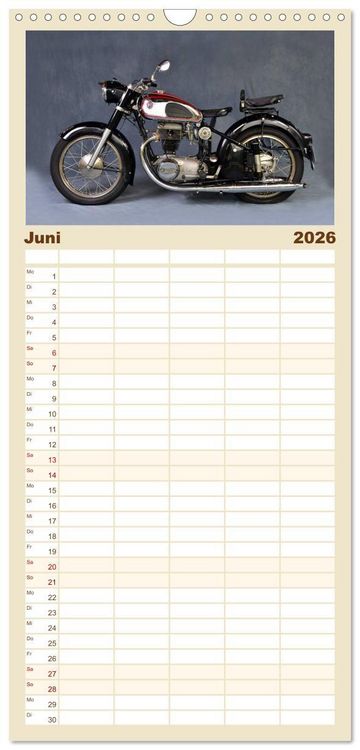Produktbild: Familienplaner 2026 - Deutsche Motorrad - Legenden - Rollende Kunstwerke aus alten Zeiten mit 5 Spalten (Wandkalender, 21 x 45 cm) CALVENDO