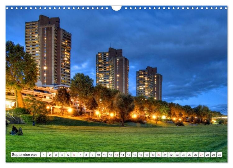 Produktbild: Mannheim bei Nacht - Impressionen aus der Quadratestadt (Wandkalender 2026 DIN A3 quer), CALVENDO Monatskalender