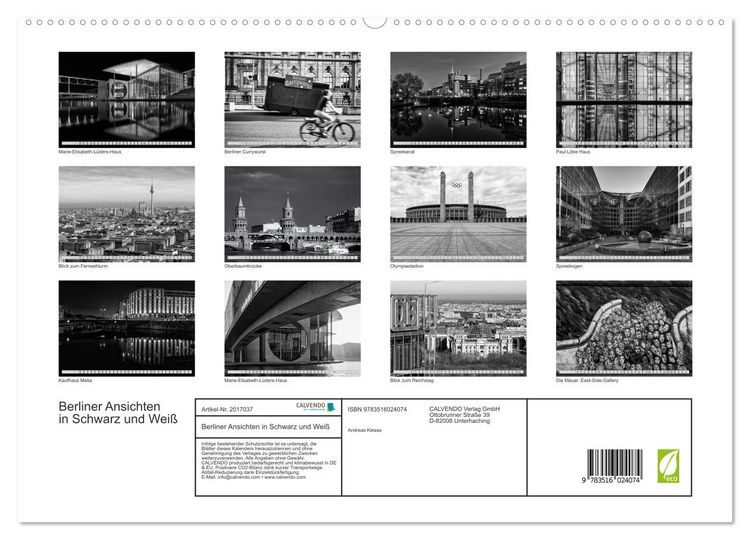 Produktbild: Berliner Ansichten in Schwarz und Wei&szlig; (hochwertiger Premium Wandkalender 2026 DIN A2 quer), Kunstdruck in Hochglanz