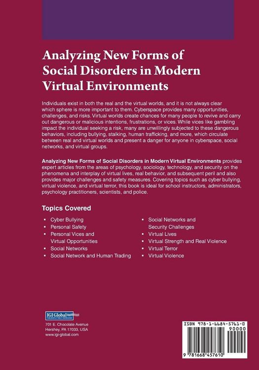 Produktbild: Analyzing New Forms of Social Disorders in Modern Virtual Environments