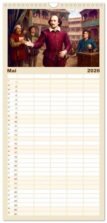 Produktbild: Familienplaner 2026 - William Shakespeare mit 5 Spalten (Wandkalender, 21 x 45 cm) CALVENDO