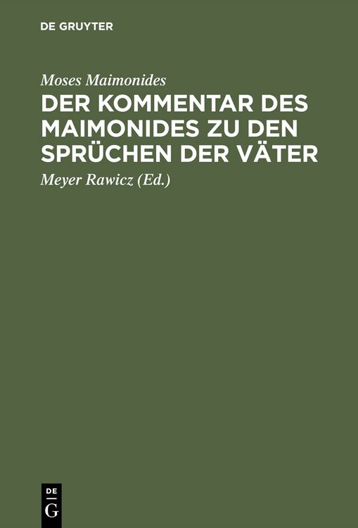 Produktbild: Der Kommentar des Maimonides zu den Spr&uuml;chen der V&auml;ter