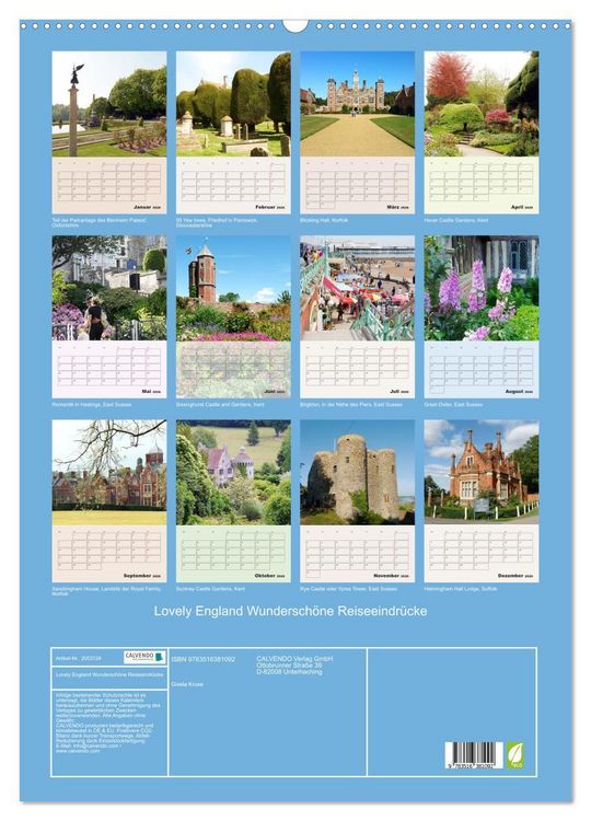 Produktbild: Lovely England Wundersch&ouml;ne Reiseeindr&uuml;cke (Wandkalender 2026 DIN A2 hoch), CALVENDO Monatskalender