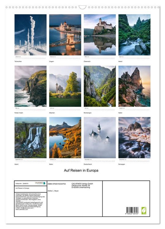 Produktbild: Auf Reisen in Europa (Wandkalender 2026 DIN A2 hoch), CALVENDO Monatskalender