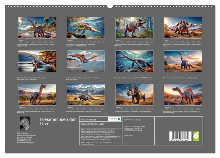 Produktbild: Riesenechsen der Urzeit (hochwertiger Premium Wandkalender 2026 DIN A2 quer), Kunstdruck in Hochglanz