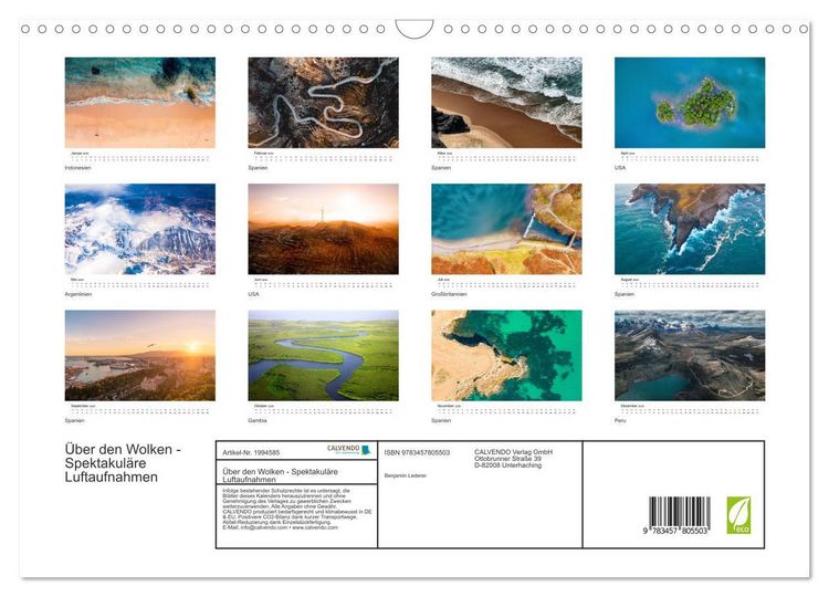 Produktbild: &Uuml;ber den Wolken - Spektakul&auml;re Luftaufnahmen (Wandkalender 2026 DIN A3 quer), CALVENDO Monatskalender