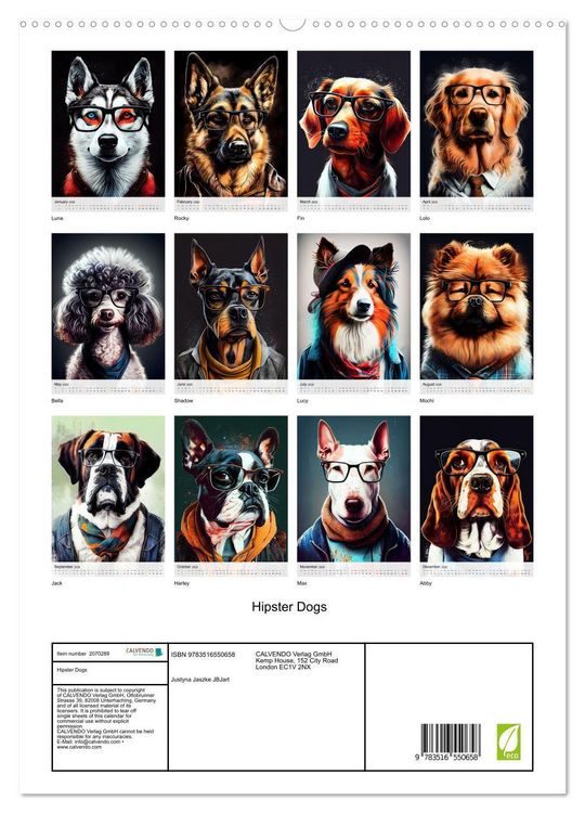 Produktbild: Hipster Dogs (High Quality Premium Wall Calendar 2026 DIN A2 portrait),CALVENDO 12 Month Wall Calendar
