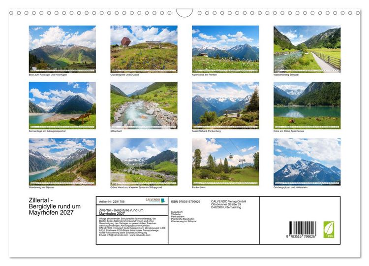 Produktbild: Zillertal - Bergidylle rund um Mayrhofen 2027 (Wandkalender 2027 DIN A3 quer), CALVENDO Monatskalender