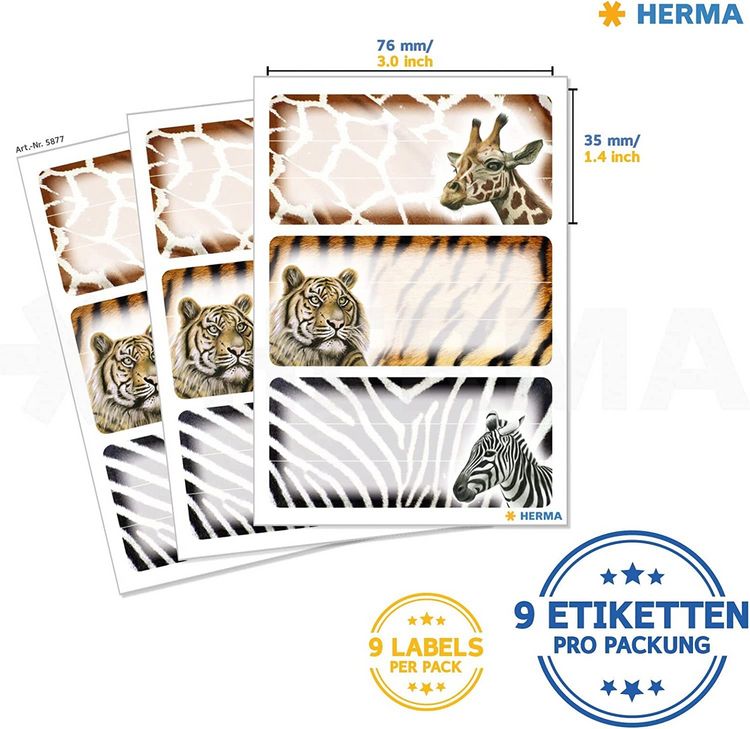 Produktbild: HERMA Schuletiketten Afrikanische Tiere 9er Set