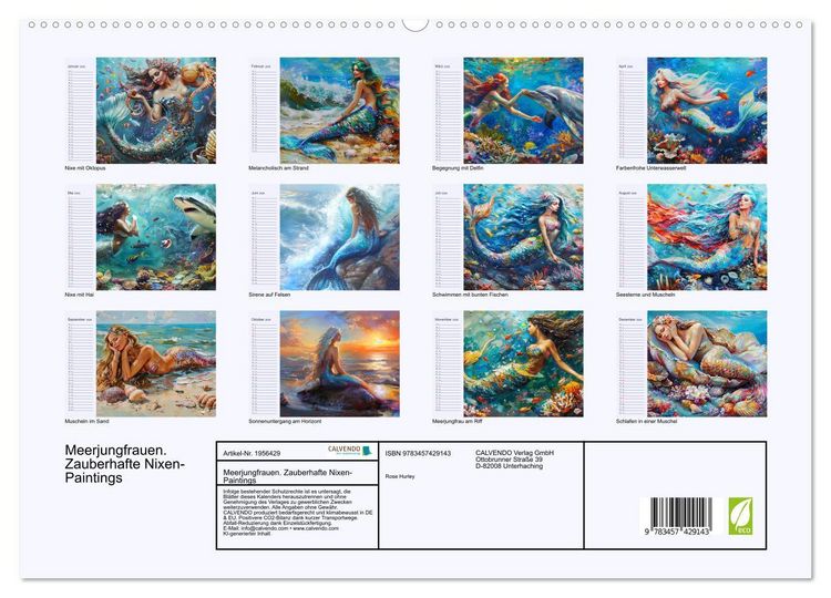 Produktbild: Meerjungfrauen. Zauberhafte Nixen-Paintings (hochwertiger Premium Wandkalender 2026 DIN A2 quer), Kunstdruck in Hochglanz