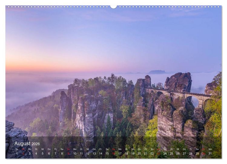 Produktbild: Elbsandsteingebirge - Rund um die Bastei (hochwertiger Premium Wandkalender 2026 DIN A2 quer), Kunstdruck in Hochglanz