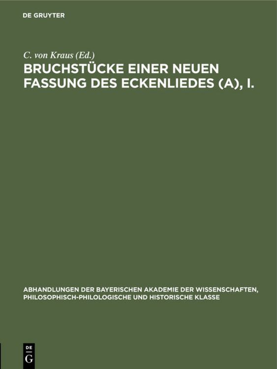 Produktbild: Bruchst&uuml;cke einer neuen Fassung des Eckenliedes (A), I.