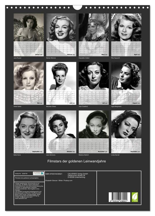 Produktbild: Filmstars der goldenen Leinwandjahre (Wandkalender 2026 DIN A3 hoch), CALVENDO Monatskalender