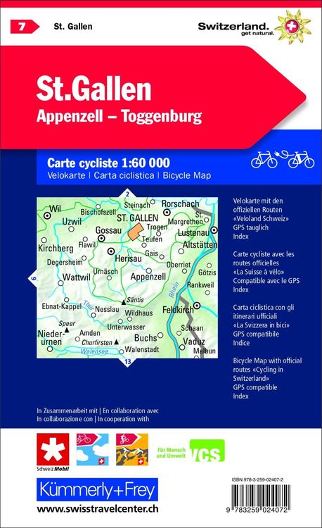 Produktbild: Radwanderkarte St. Gallen - Appenzell - Toggenburg mit Ortsindex (7)