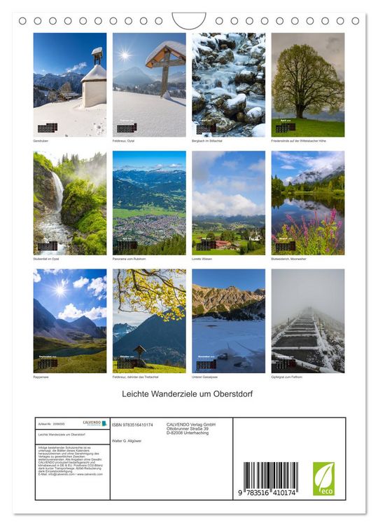 Produktbild: Leichte Wanderziele um Oberstdorf (Wandkalender 2026 DIN A4 hoch), CALVENDO Monatskalender