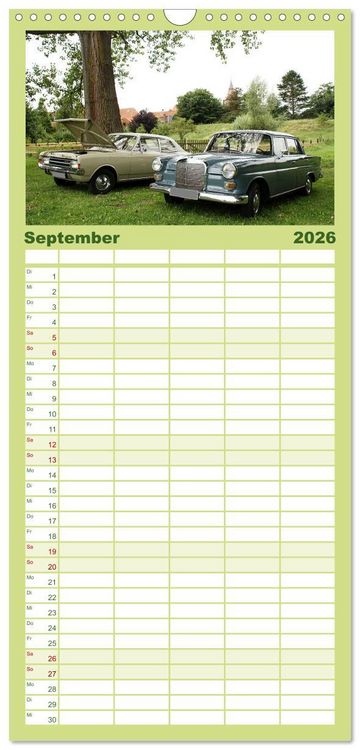 Produktbild: Familienplaner 2026 - Oldtimer vergangenger Jahrzehnte mit 5 Spalten (Wandkalender, 21 x 45 cm) CALVENDO