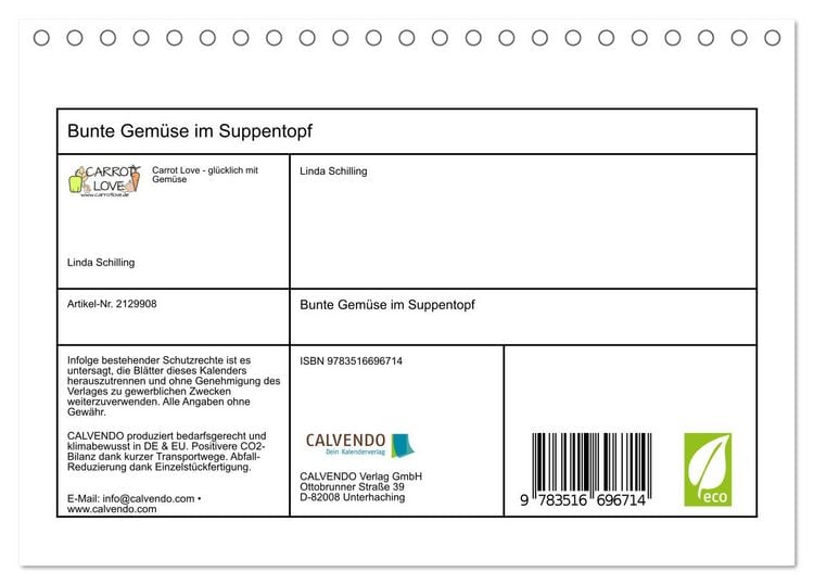 Produktbild: Bunte Gem&uuml;se im Suppentopf (Tischkalender 2026 DIN A5 quer), CALVENDO Monatskalender