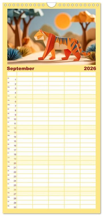 Produktbild: Familienplaner 2026 - Origami Zoo - Bunter Tierkalender f&uuml;r Kinder und Familien mit 5 Spalten (Wandkalender, 21 x 45 cm) CALVENDO
