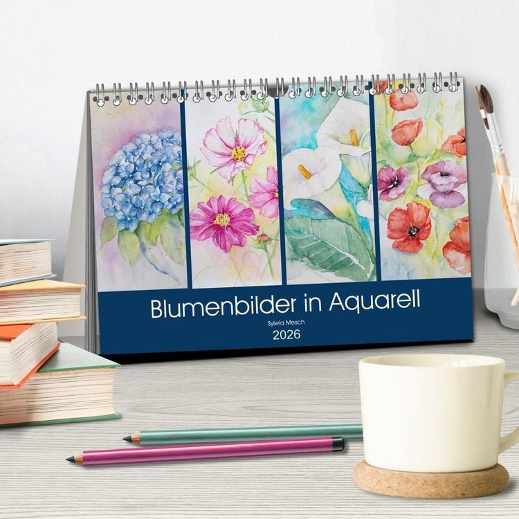 Produktbild: Blumenbilder in Aquarell (Tischkalender 2026 DIN A5 quer), CALVENDO Monatskalender