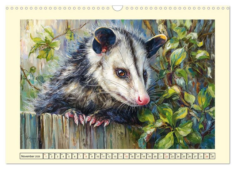 Produktbild: Opossums. Faszinierende Beutelratten in &Ouml;loptik (Wandkalender 2026 DIN A3 quer), CALVENDO Monatskalender