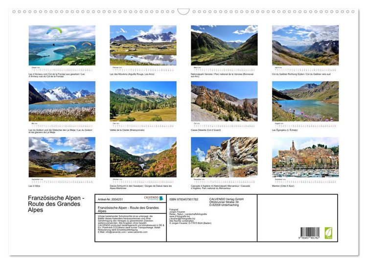 Produktbild: Franz&ouml;sische Alpen - Route des Grandes Alpes (Wandkalender 2026 DIN A2 quer), CALVENDO Monatskalender