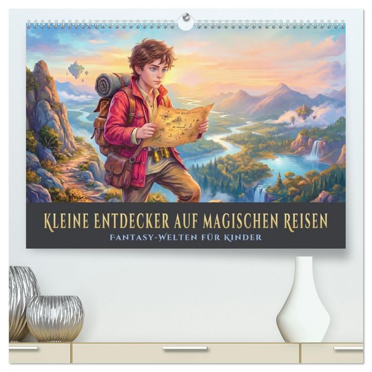 Produktbild: Kleine Entdecker auf magischen Reisen - Fantasy-Welten f&uuml;r Kinder (hochwertiger Premium Wandkalender 2027 DIN A2 quer), Kunstdruck in Hochglanz