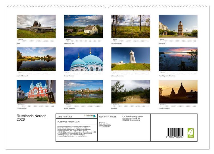 Produktbild: Russlands Norden 2026 (hochwertiger Premium Wandkalender 2026 DIN A2 quer), Kunstdruck in Hochglanz